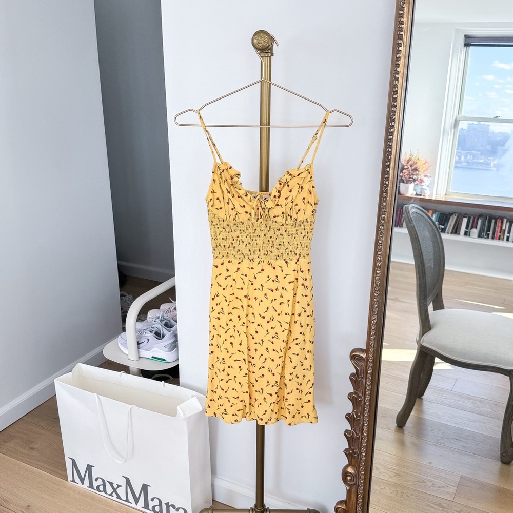 rouje yellow floral ruffled mini dress